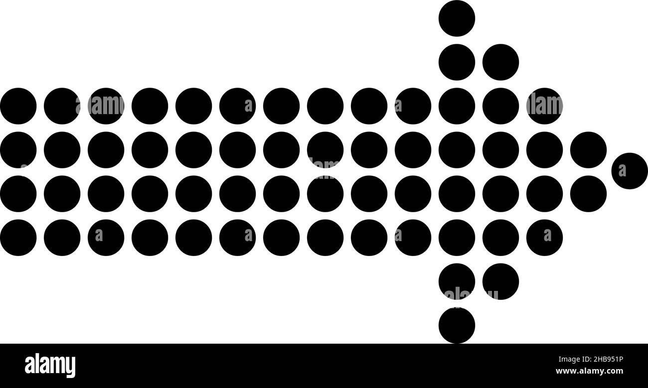 Vector illustration of an arrow indicating the right and designed with black dots Stock Vector