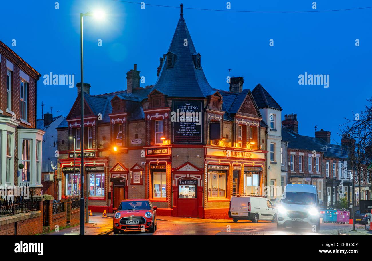 The King Harry, former Pub, now Guest House, on the corner of Anfield Road and Blessington Road, Liverpool 4. Taken in December 2021. Stock Photo