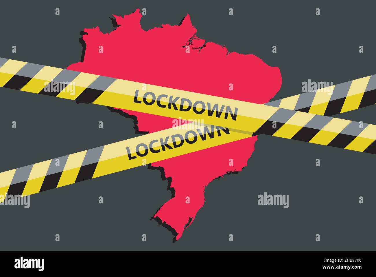 lockdown tape over Brasil Brasilian state silhouette. Coronavirus threat. Concept image. Vector illustration Stock Vector