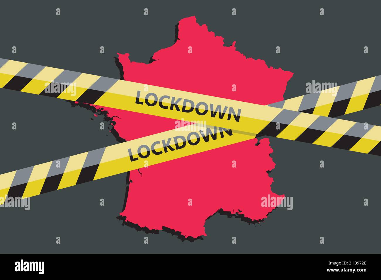 lockdown tape over France French state silhouette. Coronavirus threat. Concept image. Vector illustration Stock Vector