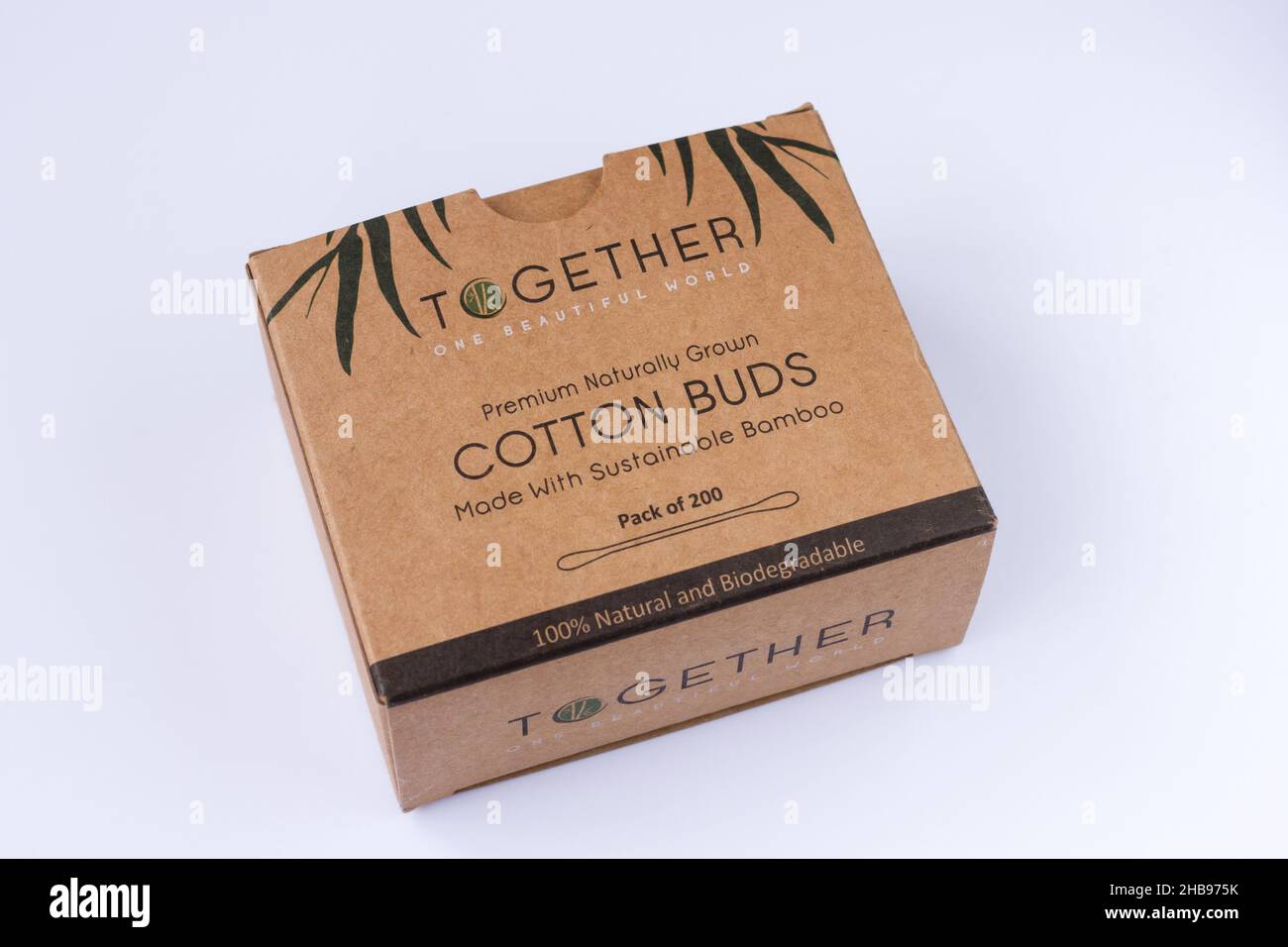 Eco friendly bamboo cotton buds in a brown box Stock Photo