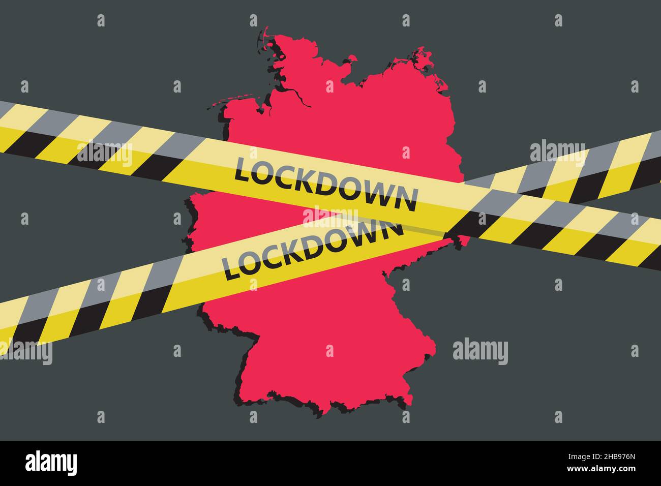lockdown tape over German Germany state silhouette. Coronavirus threat. Concept image. Vector illustration Stock Vector