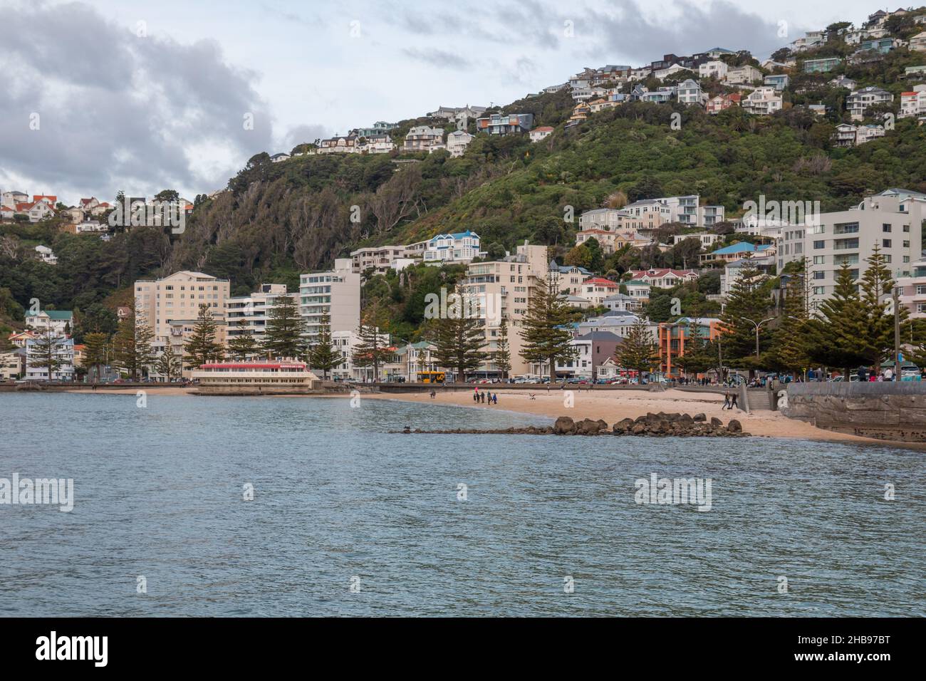 Oriental Bay and beach in the evening, Wellington, New Zealand Stock Photo