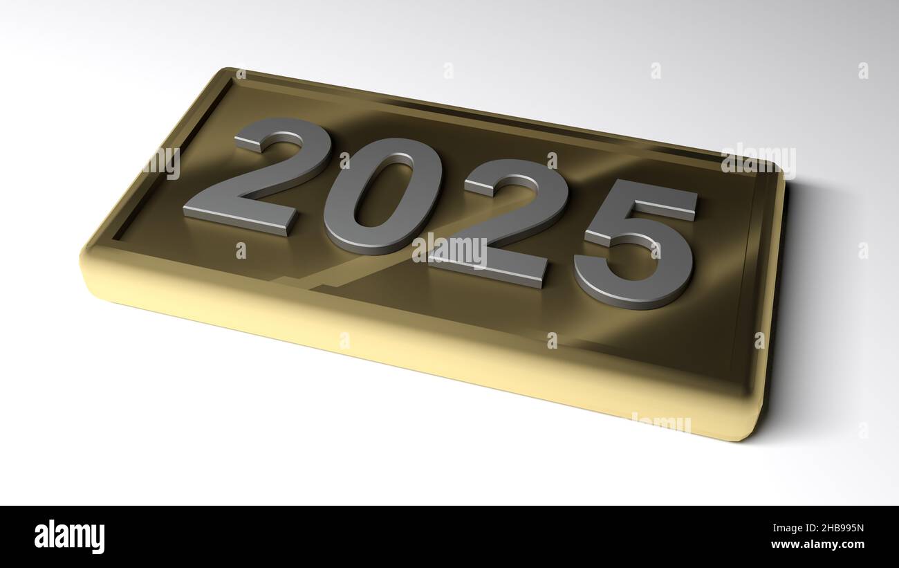 Metallic brass tag with the write 2025 chromed 3D rendering