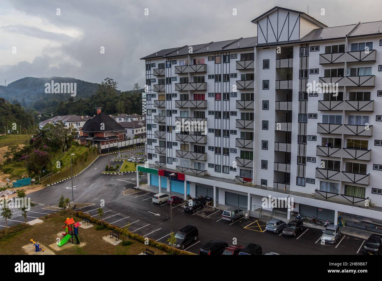 Buildings of Tanah Rata town in the Cameron Highlands, Malaysia Stock ...