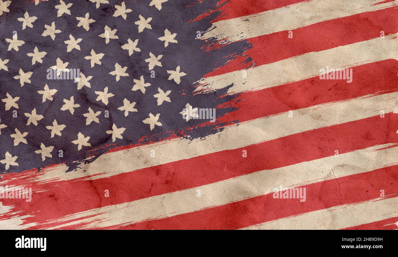 Vintage American flag on old paper background. Flag of USA in vintage