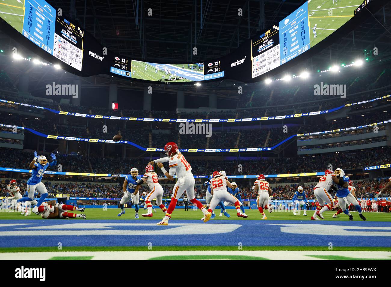 Kansas City Chiefs quarterback Patrick Mahomes (15) throws a pass during an  NFL football game against the Los Angeles Chargers, Sunday, Nov. 20, 2022,  in Inglewood, Calif. (AP Photo/Kyusung Gong Stock Photo - Alamy