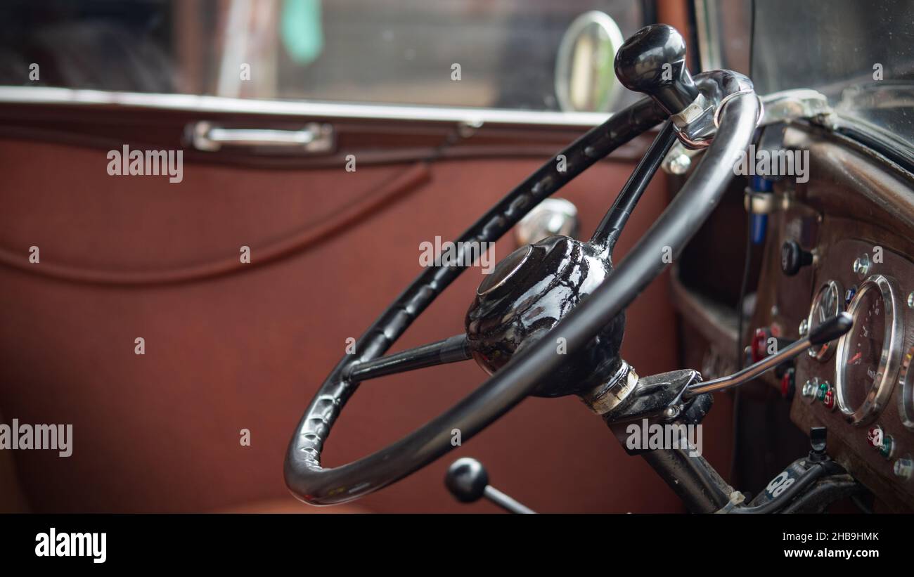 Colorful vintage car Steering wheel in germany Stock Photo Alamy