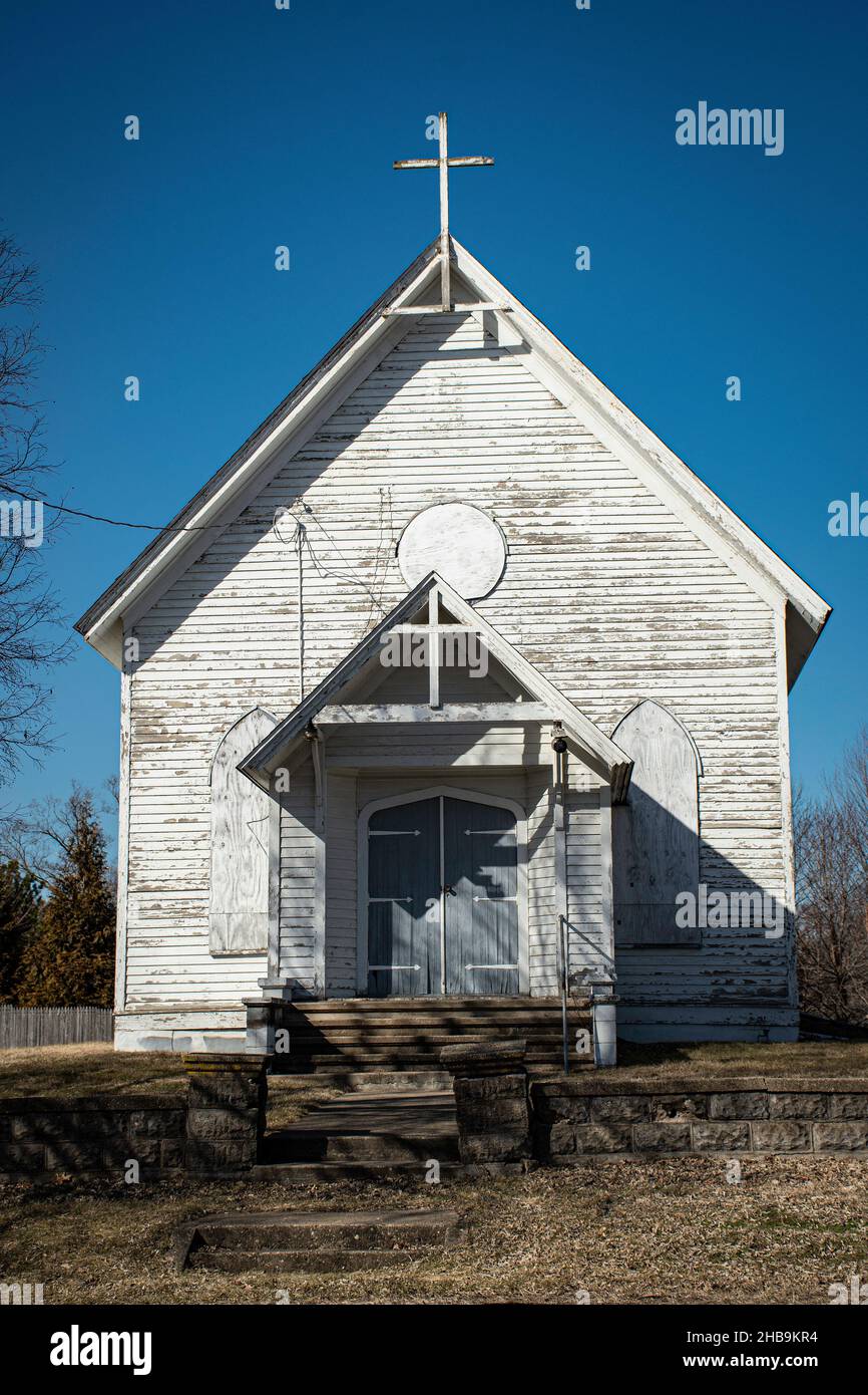 Abandoned church in small Illinois town. Stock Photo