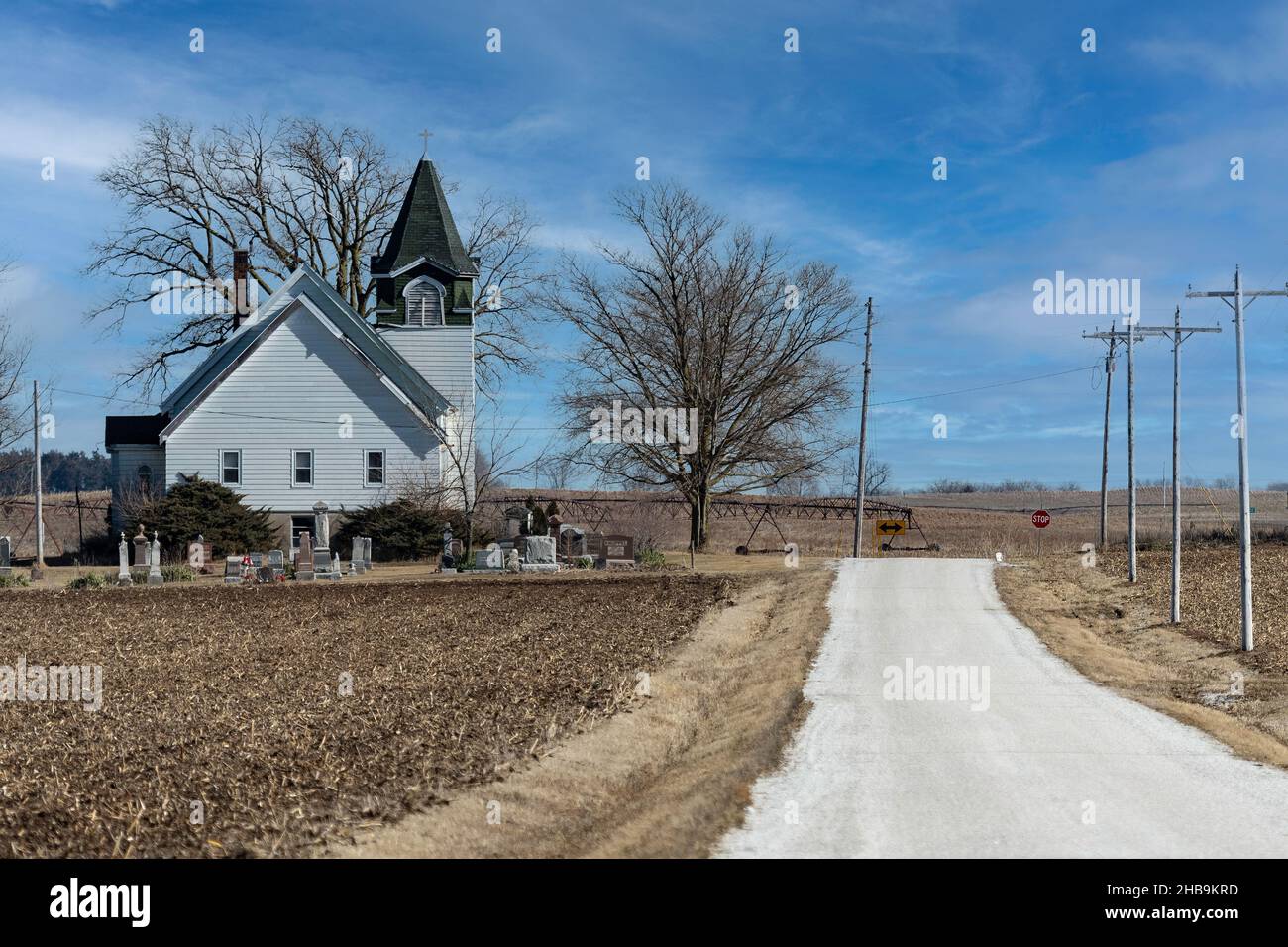 Abandoned country church in rural Illinois. Stock Photo
