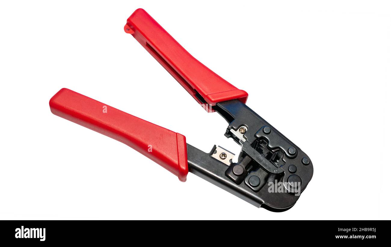 Isolated on white background cable crimping tool. Crimping