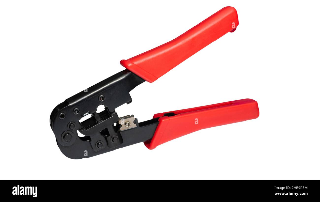 Isolated on white background cable crimping tool. Crimping