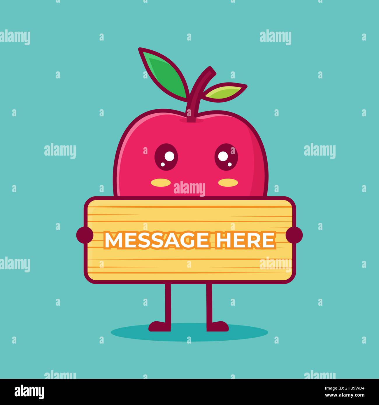 cute apple character holding message board vector illustration in flat style. suitable for icon, symbol,mascot Stock Vector