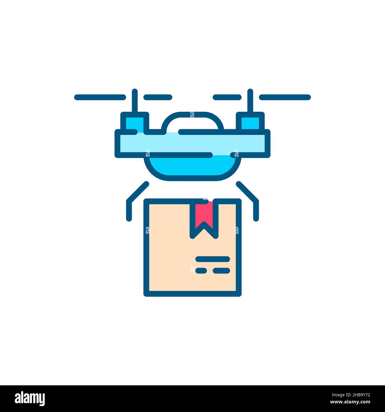 Drone delivering a parcel. Unmanned automatic aircraft used for transporting goods. Pixel perfect, editable stroke colorful icon Stock Vector