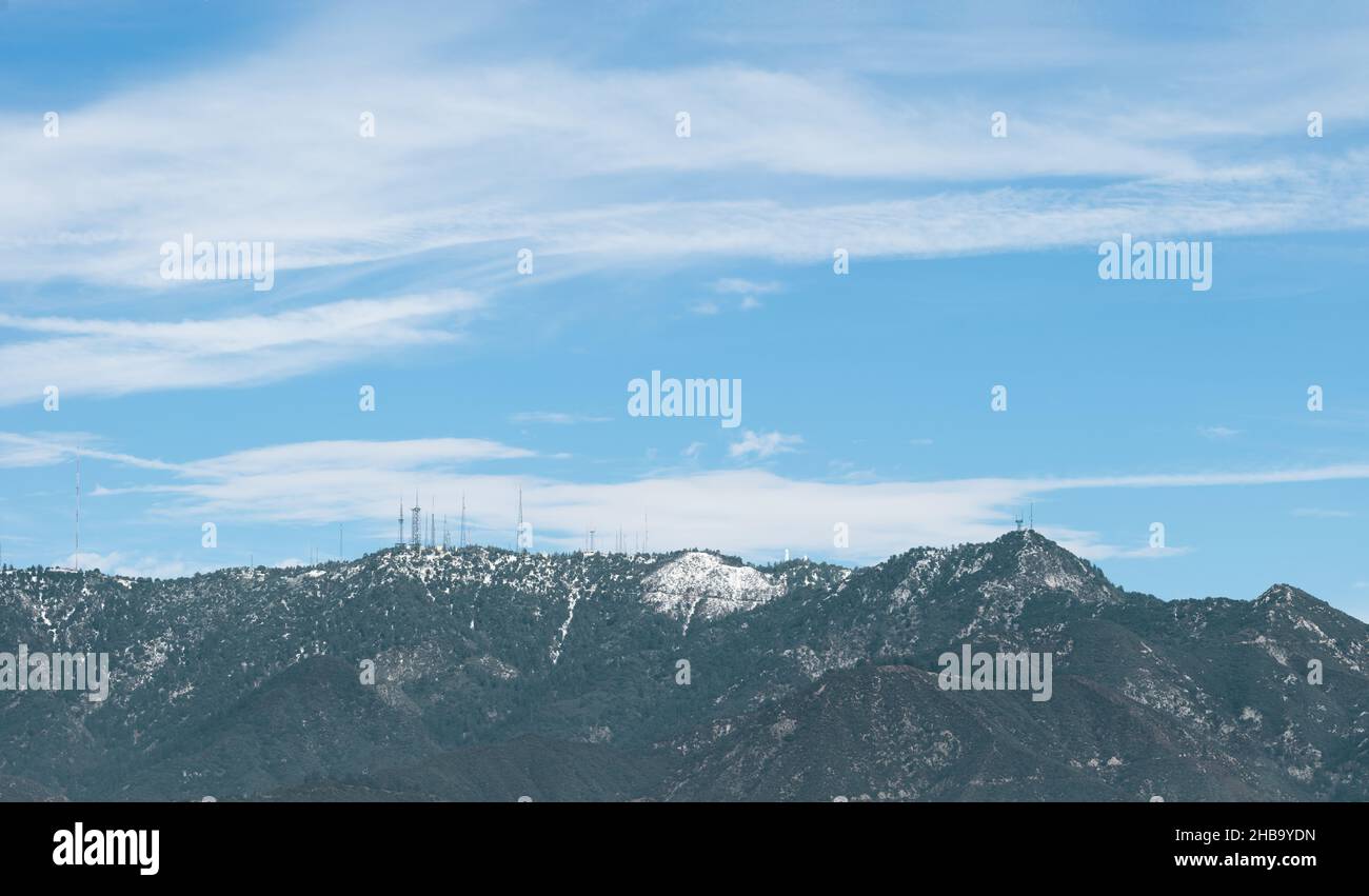 San Gabriel Mountains snow dusted panorama showing Mount Wilson Stock