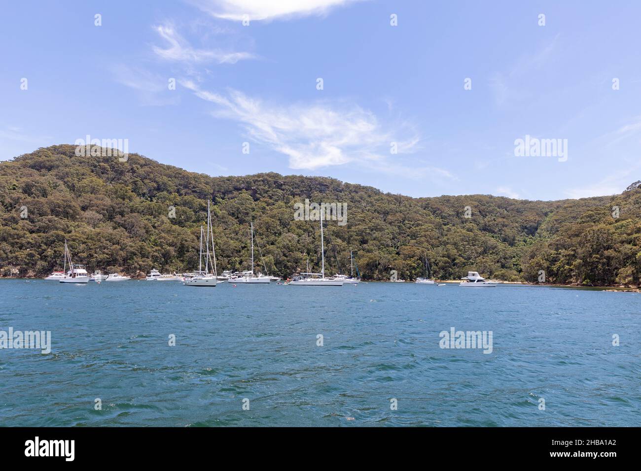 Towlers Bay on Pittwater in North Sydney surrounded by ku-ring -gai chase national park, popular with local boat owners,Sydney,Australia Stock Photo