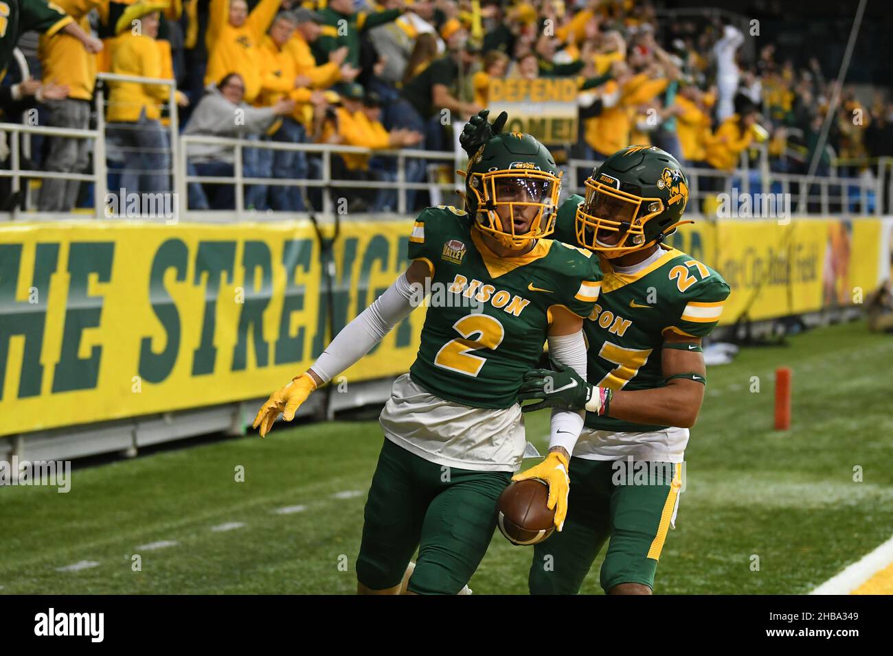 North Dakota State Bison safety Dawson er (2) celebrates after