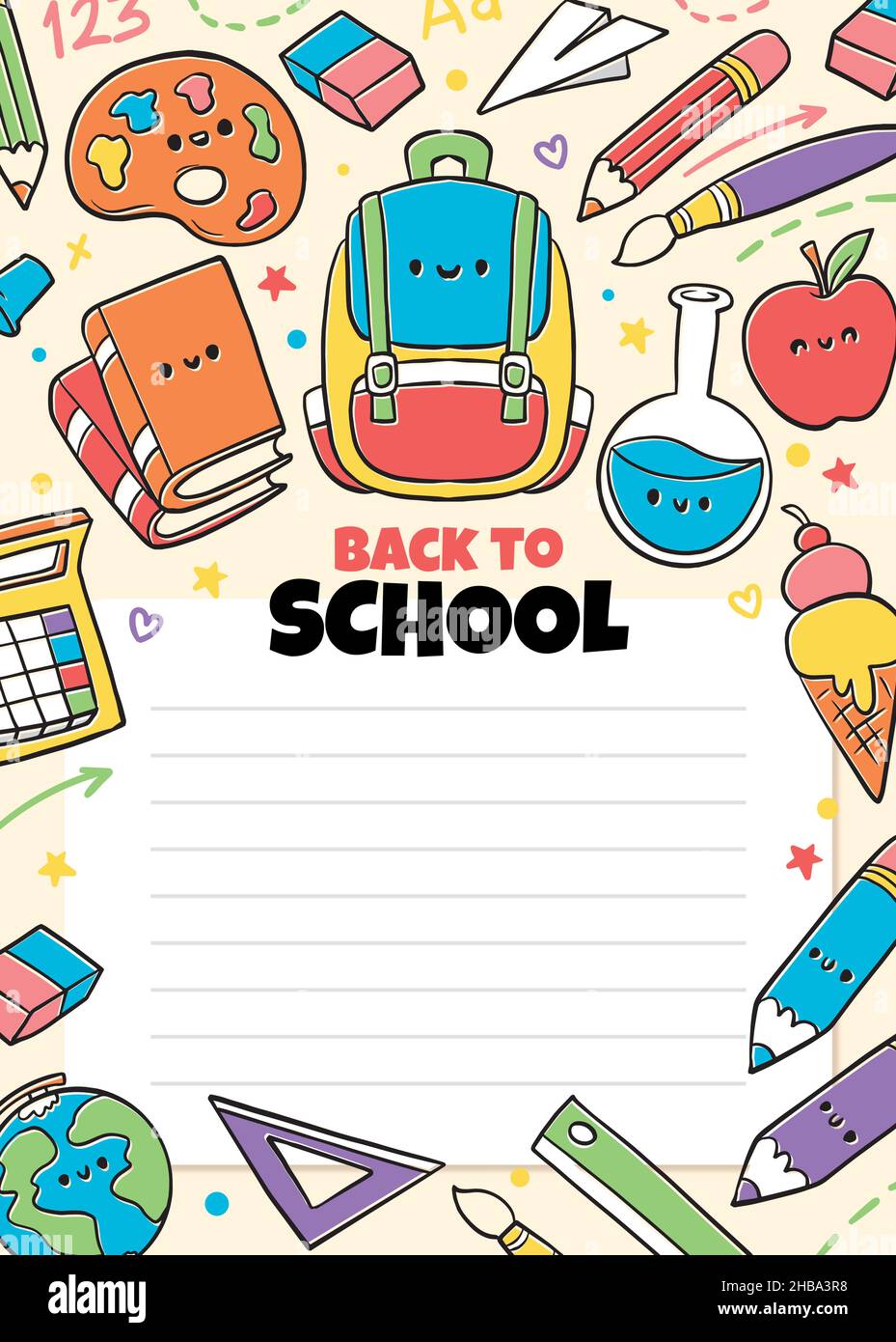 hand drawn back school vector design illustration card template Stock ...