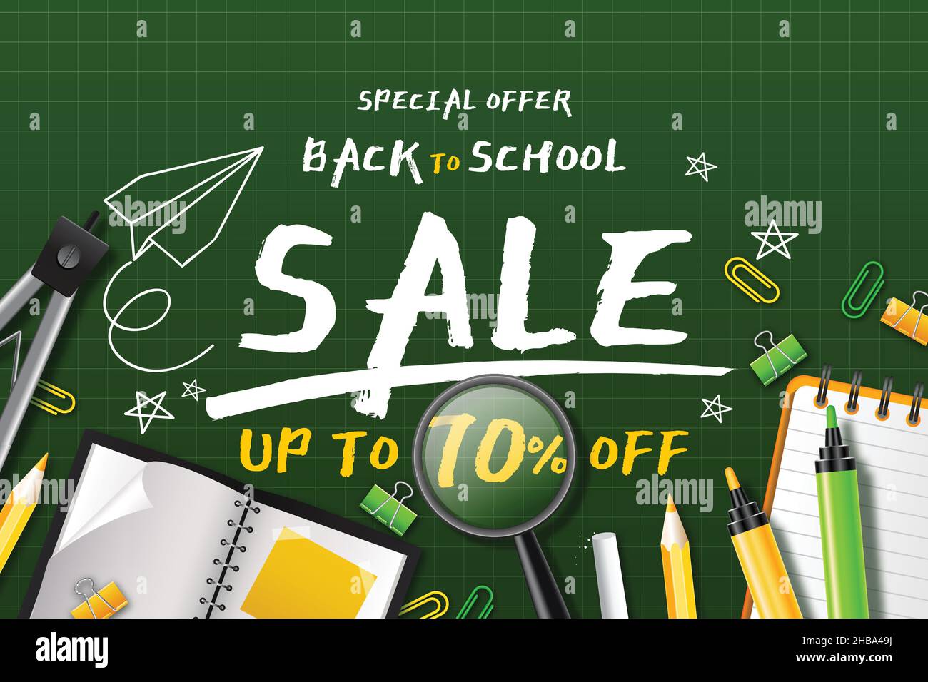 realistic back school vector design illustration sales background Stock ...