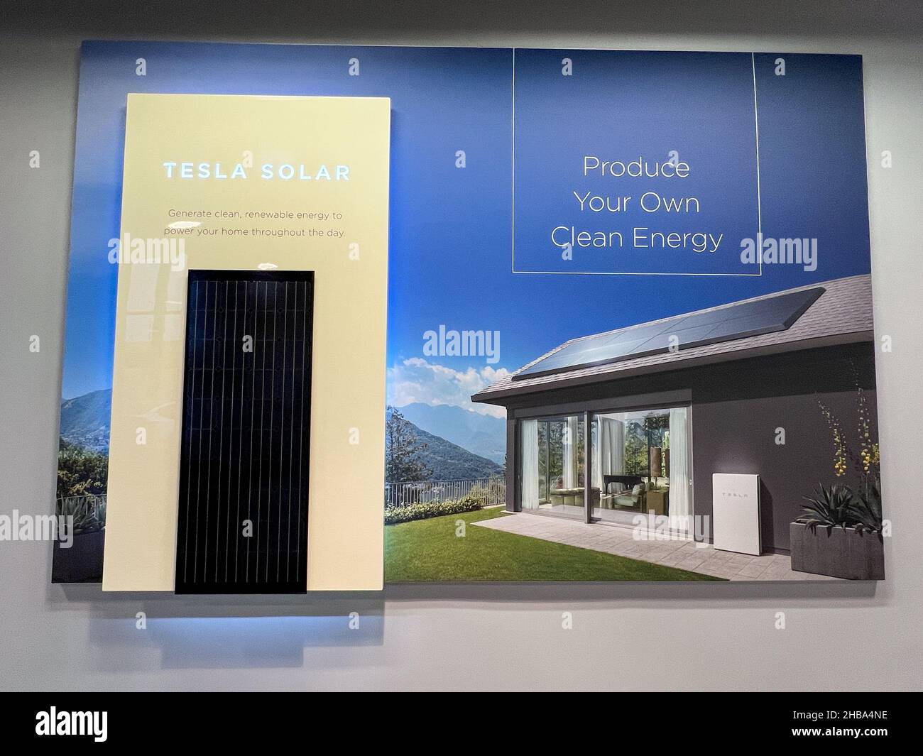 Orlando, FL USA November 5, 2021 The Tesla Powerwall and Solar Sign