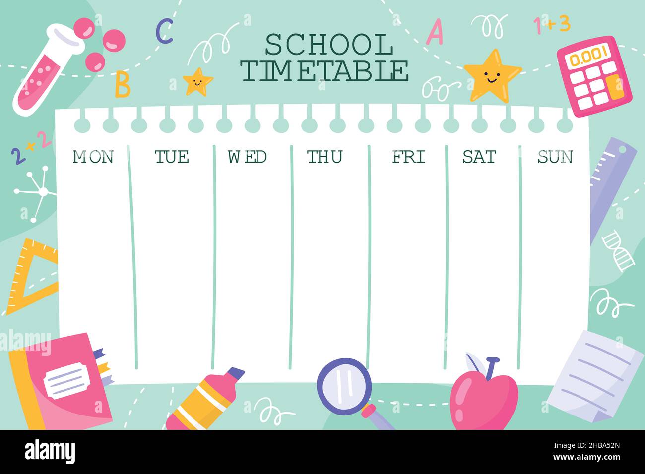 hand drawn back school vector design illustration timetable template ...