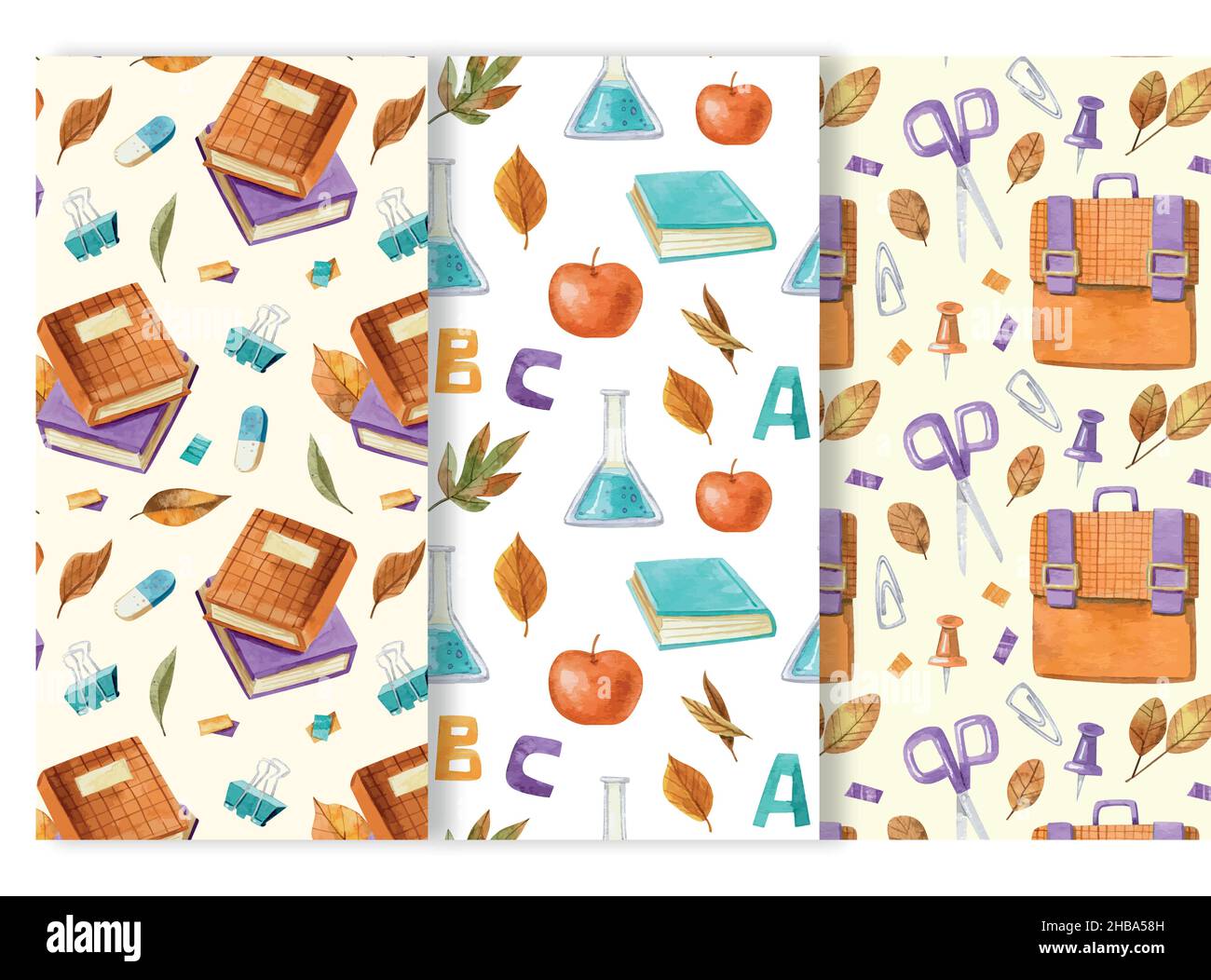 watercolor back school vector design illustration pattern collection Stock Vector