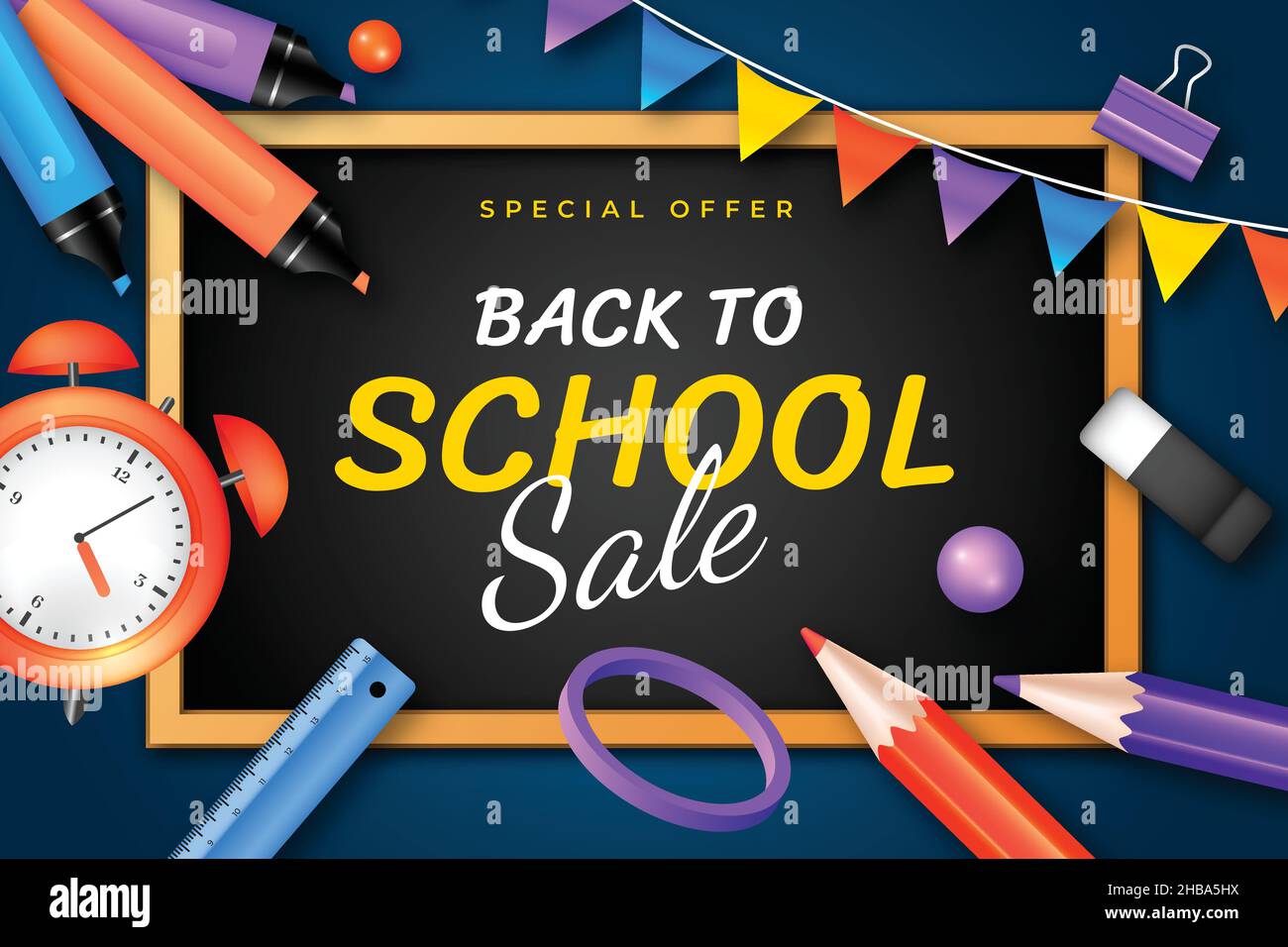 realistic back school vector design illustration sales background Stock ...