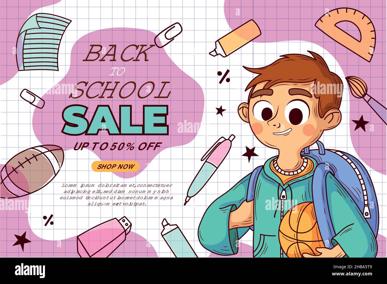 hand drawn back school vector design illustration sale background Stock ...