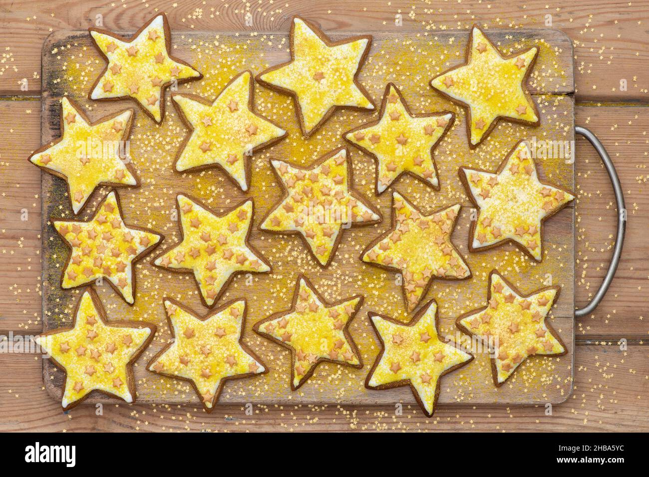 Homemade Christmas Gold Star Ginger Biscuits Stock Photo