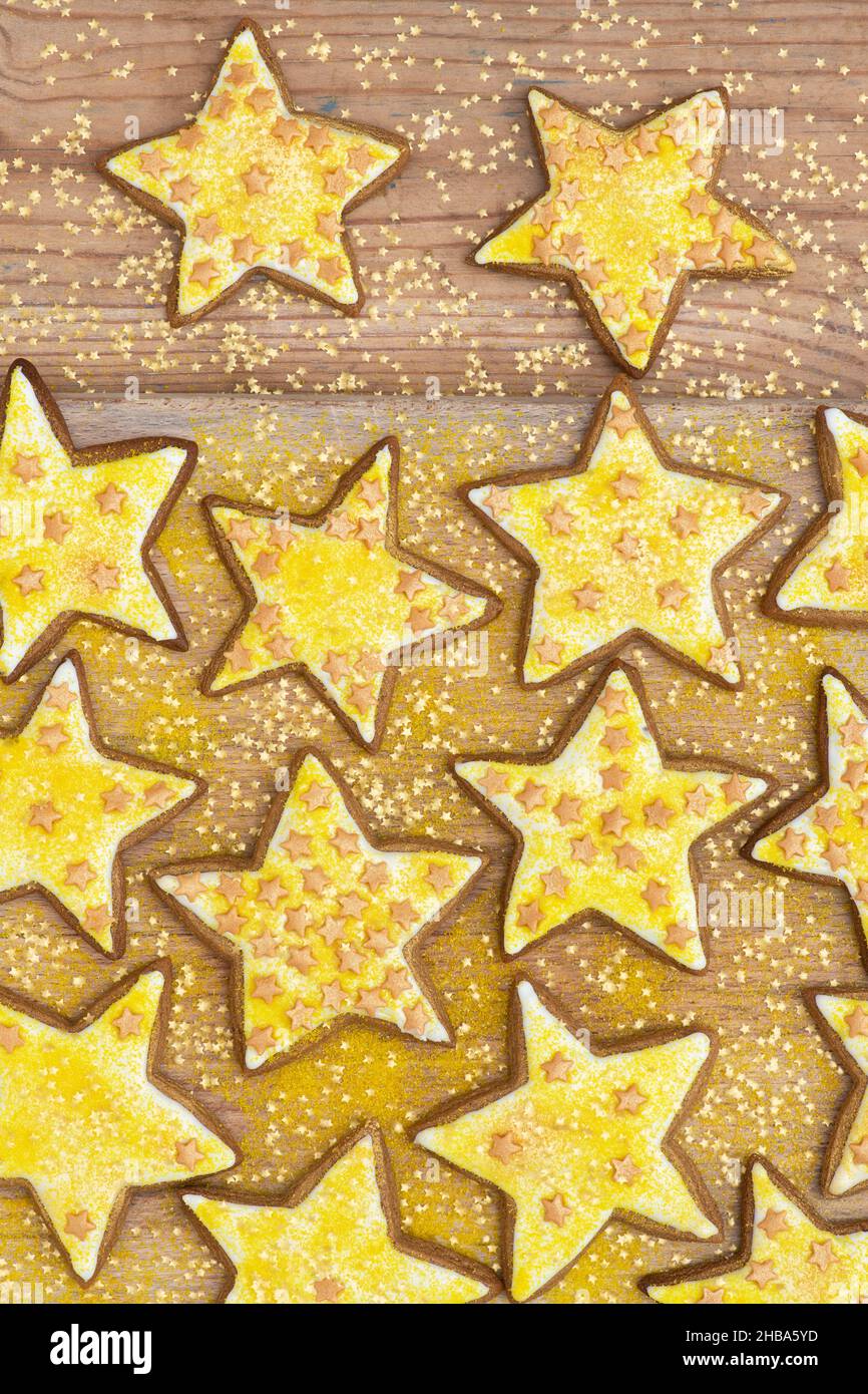 Homemade Christmas Gold Star Ginger Biscuits Stock Photo