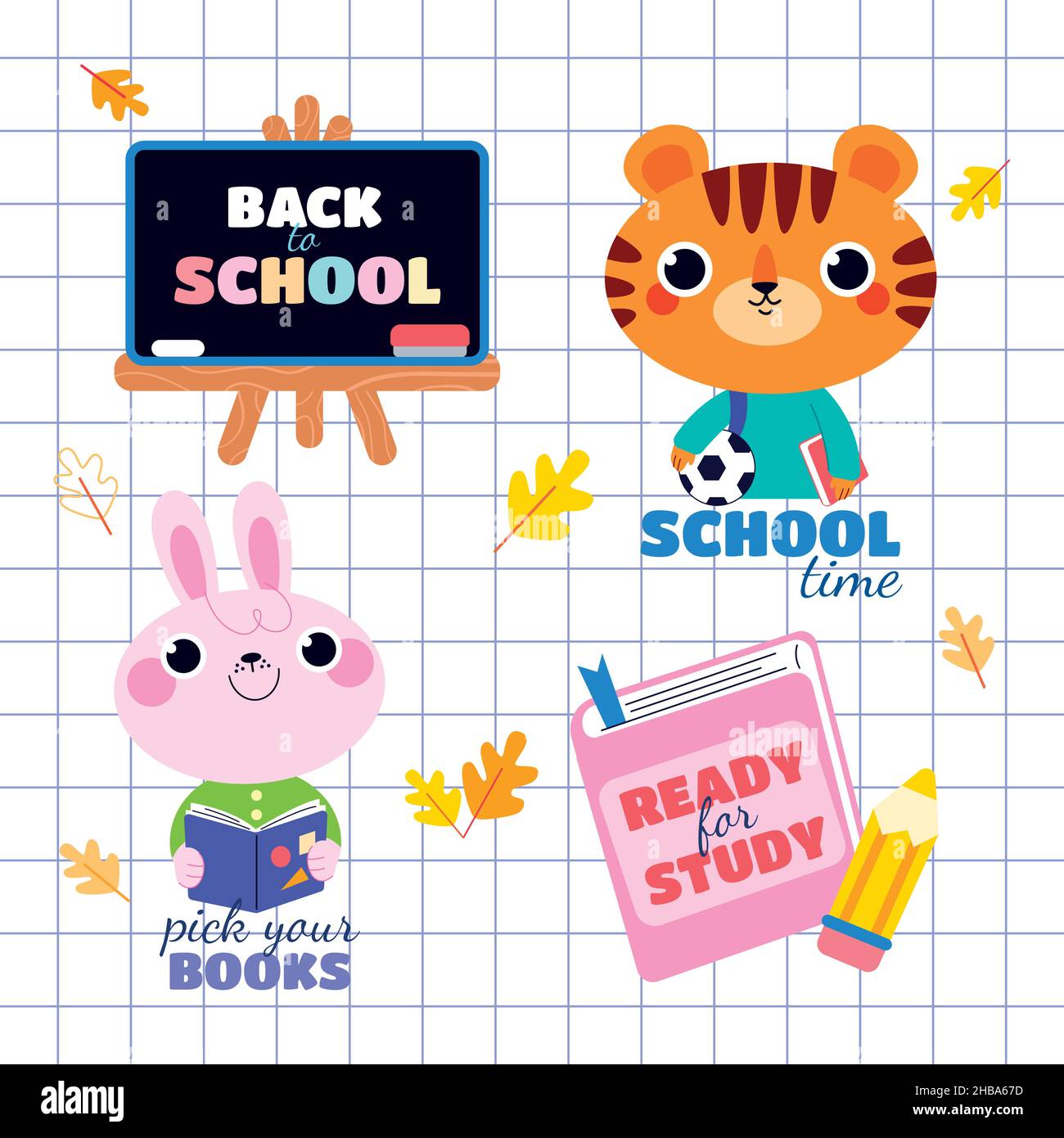 flat back school vector design illustration labels collection Stock ...