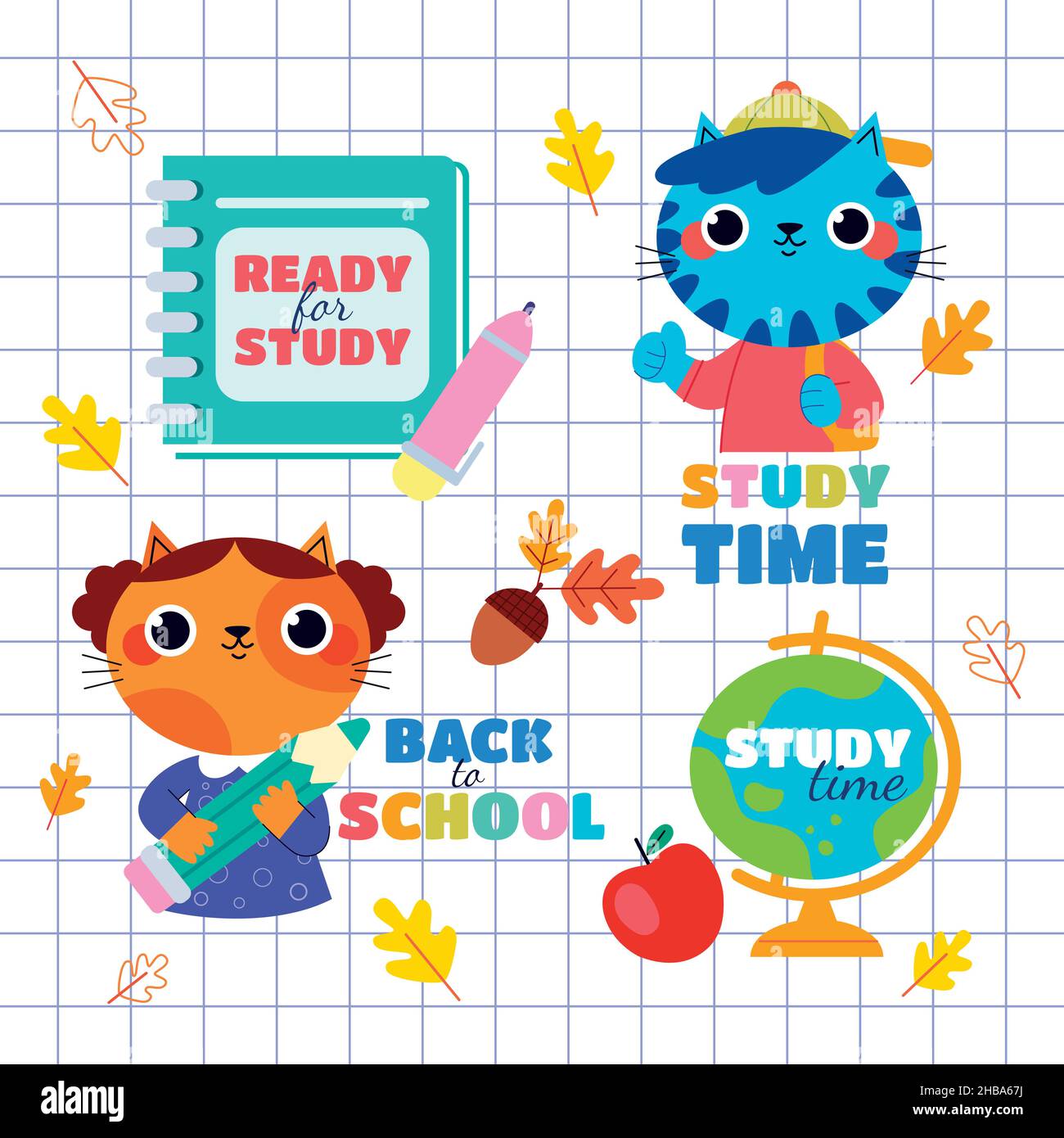 flat back school vector design illustration labels collection Stock ...