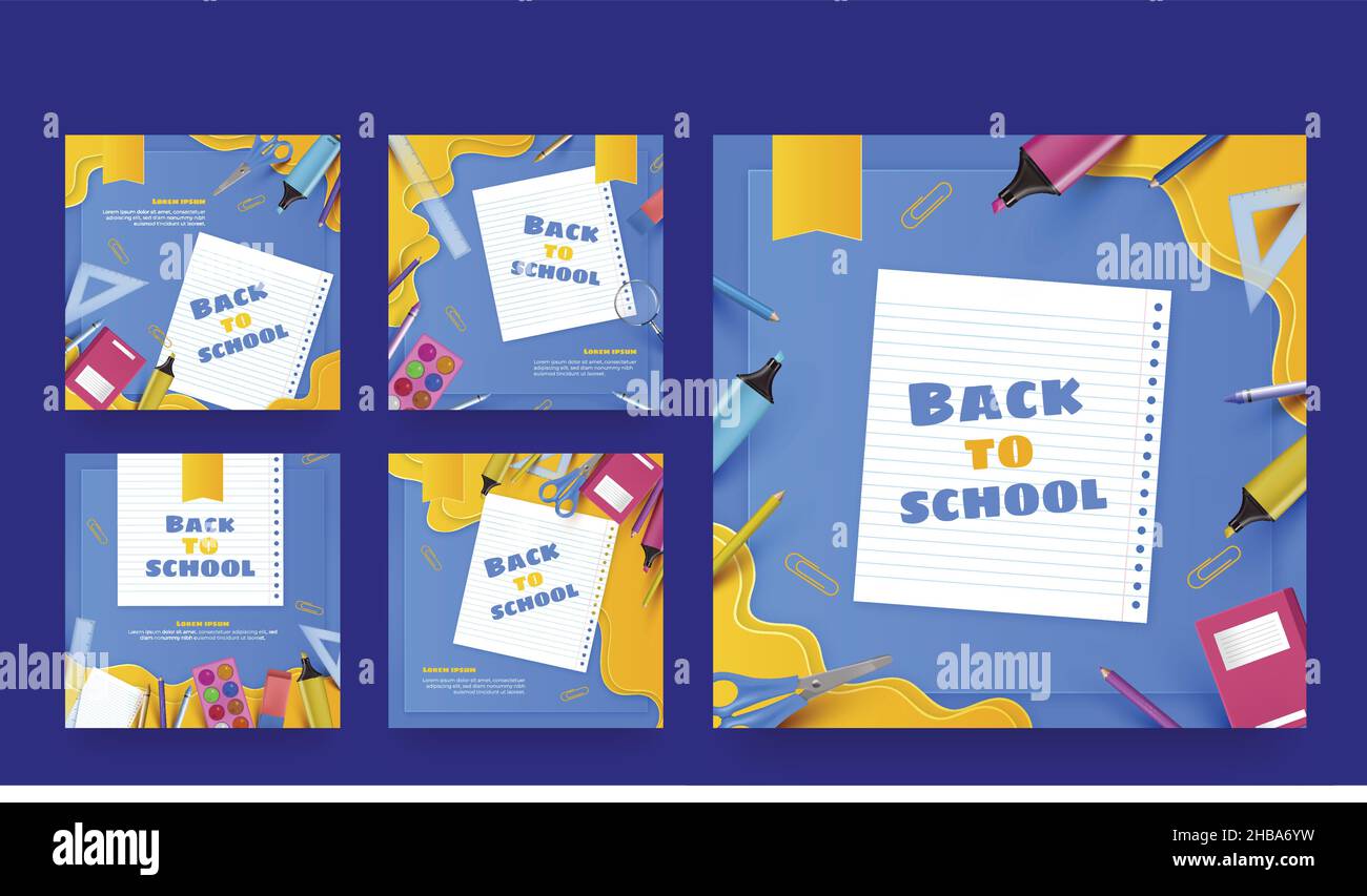 realistic back school vector design illustration instagram posts ...
