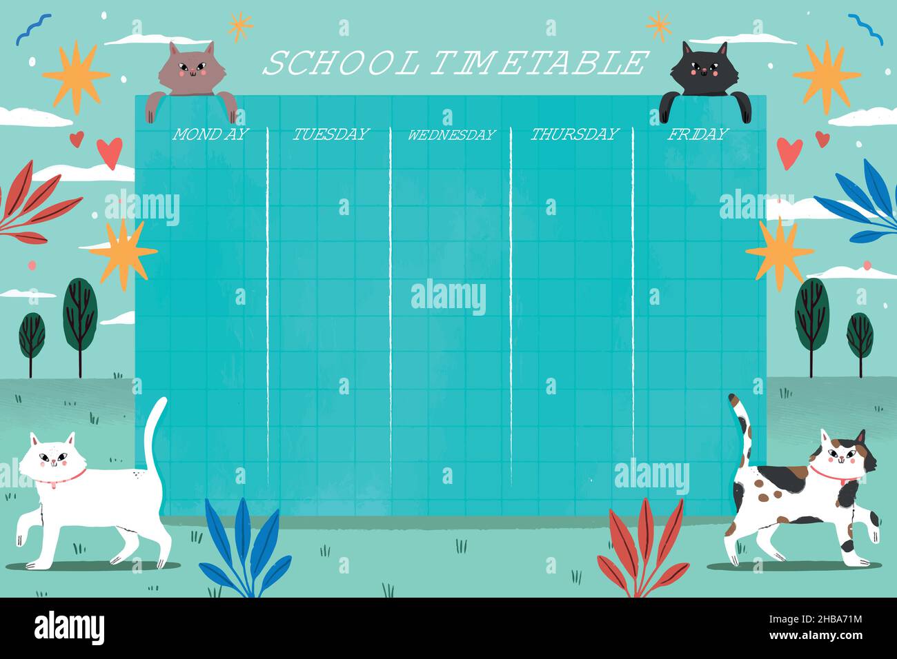 hand drawn back school vector design illustration timetable template ...
