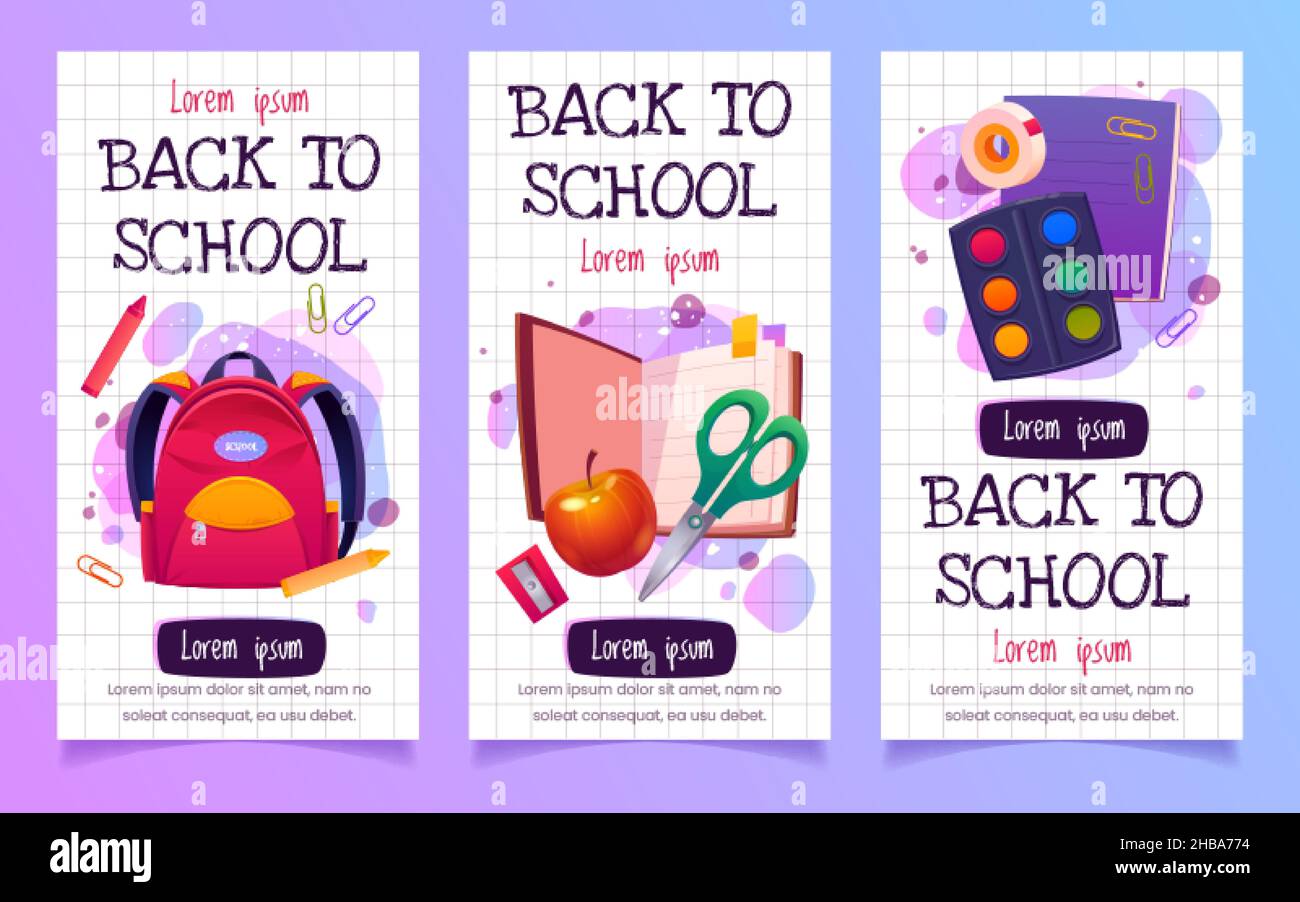 cartoon back school vector design illustration vertical banners Stock Vector