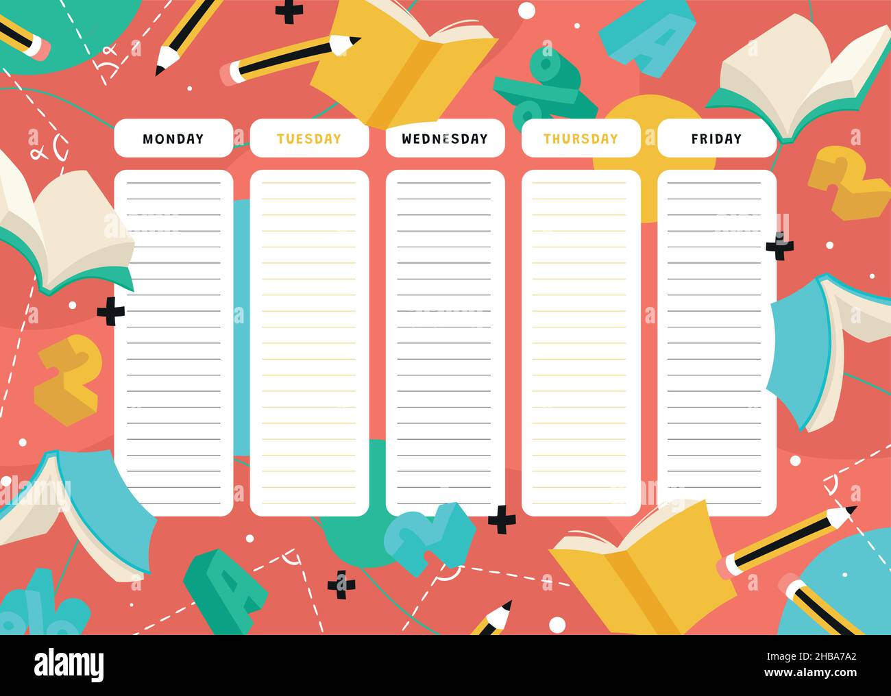hand drawn back school vector design illustration timetable template ...