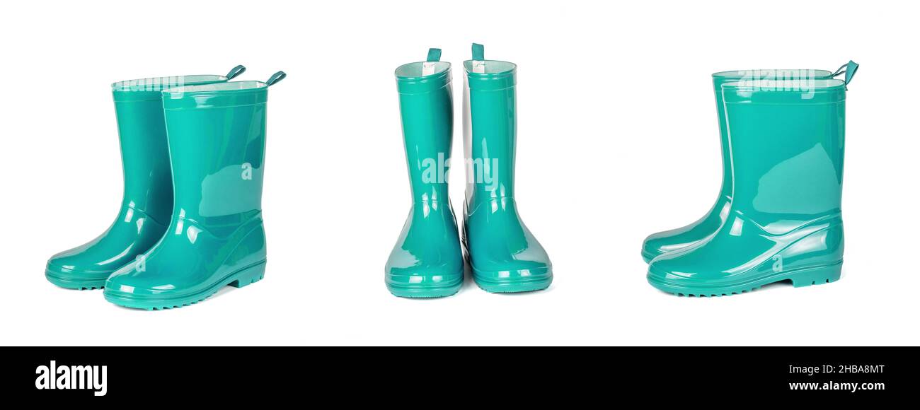 Set of green mint rubber boots isolated on white background Stock Photo ...