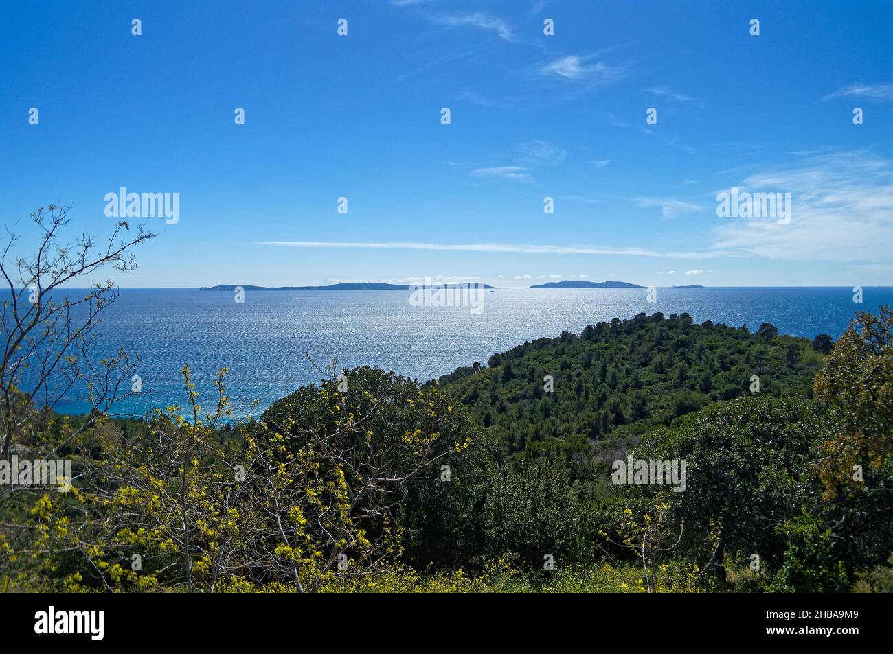 3 'iles d'or' (Levant, Port-Cros, Porquerolles) in French Riviera Stock Photo