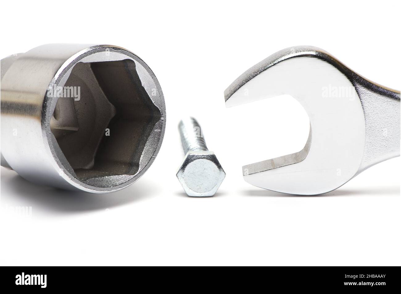 Close up of very large open end wrench and ratchet attachment with