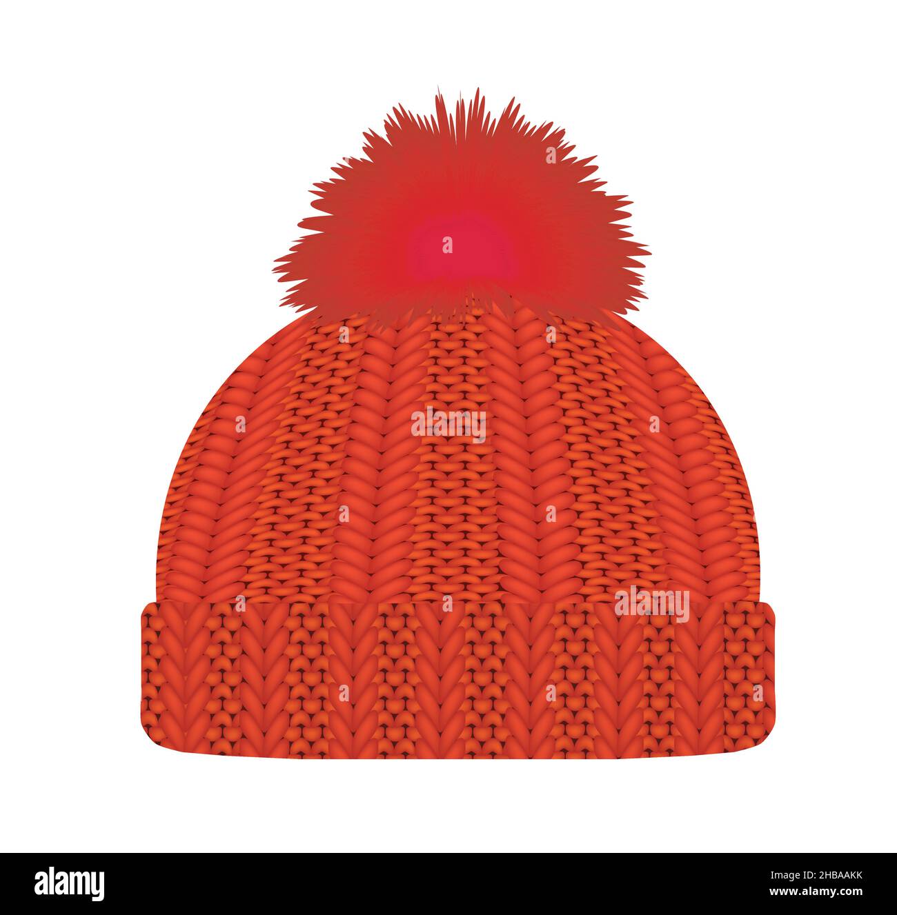 Red knitted winter hat. vector illustration Stock Vector