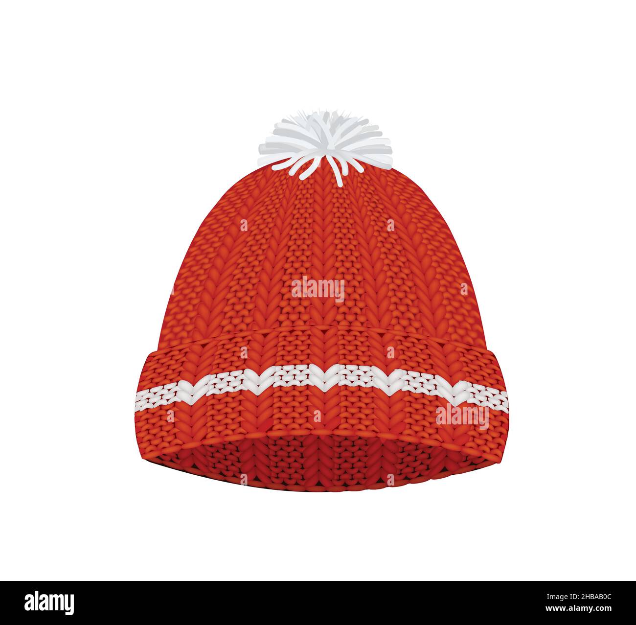 Red knitted winter hat. vector illustration Stock Vector