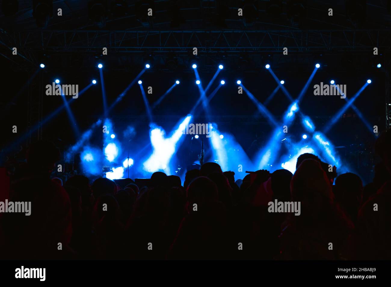 Concert background. Silhouette of crowd in the concert background photo.  Stock Photo