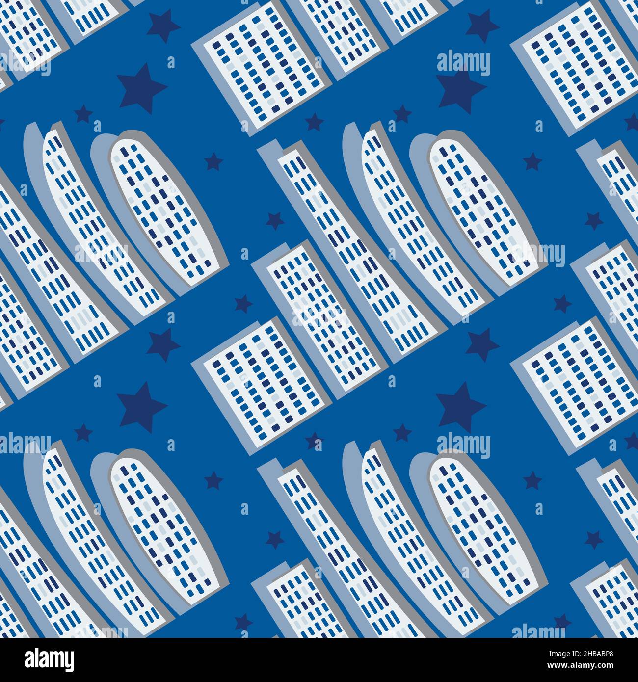 Pattern, endless ribbon on a square background - a stylized night city ...