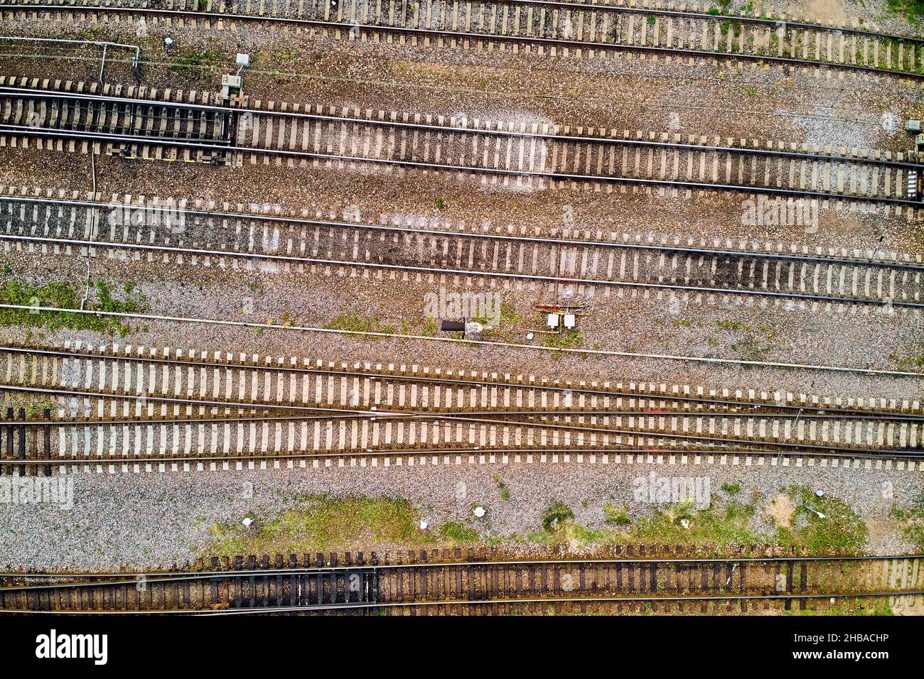 Railroad tracks, view of the rails from above from a height, industrial
