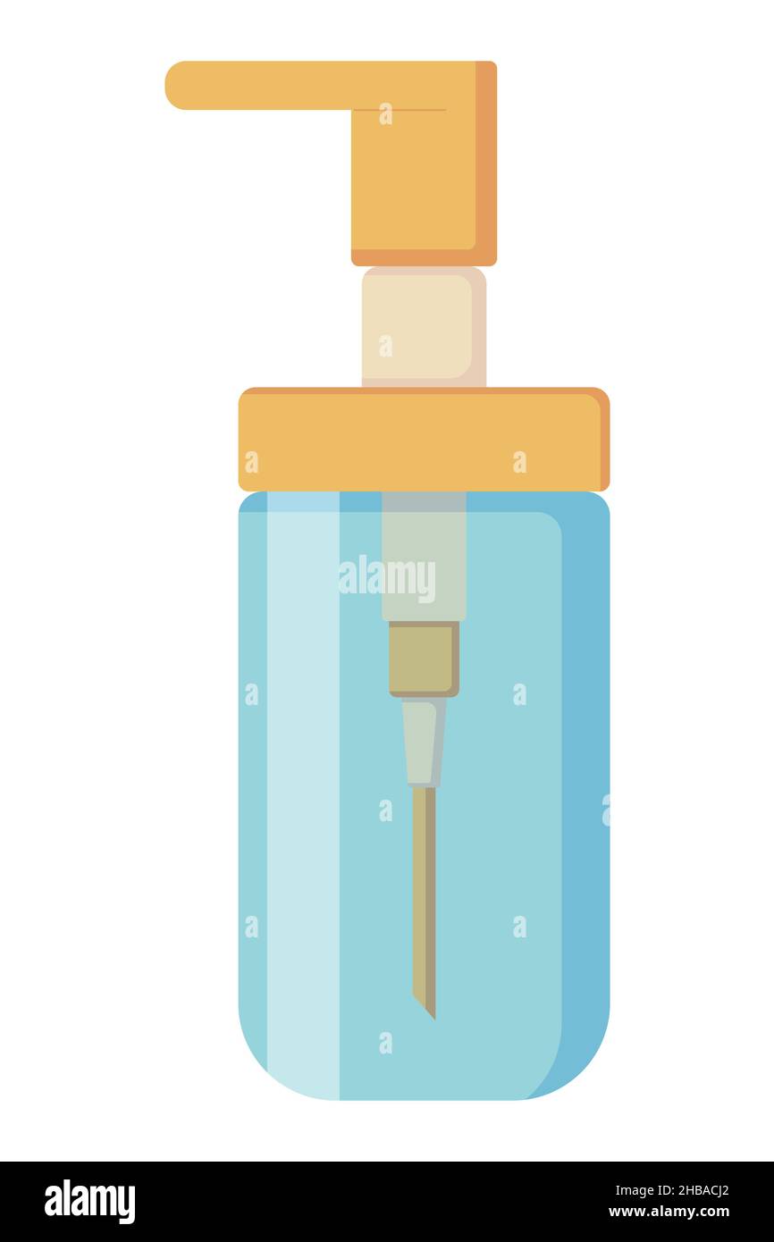 Detergent dispenser for washing dishes and cleaning the kitchen, glass container with soap in a flat style. Vector illustration Stock Vector