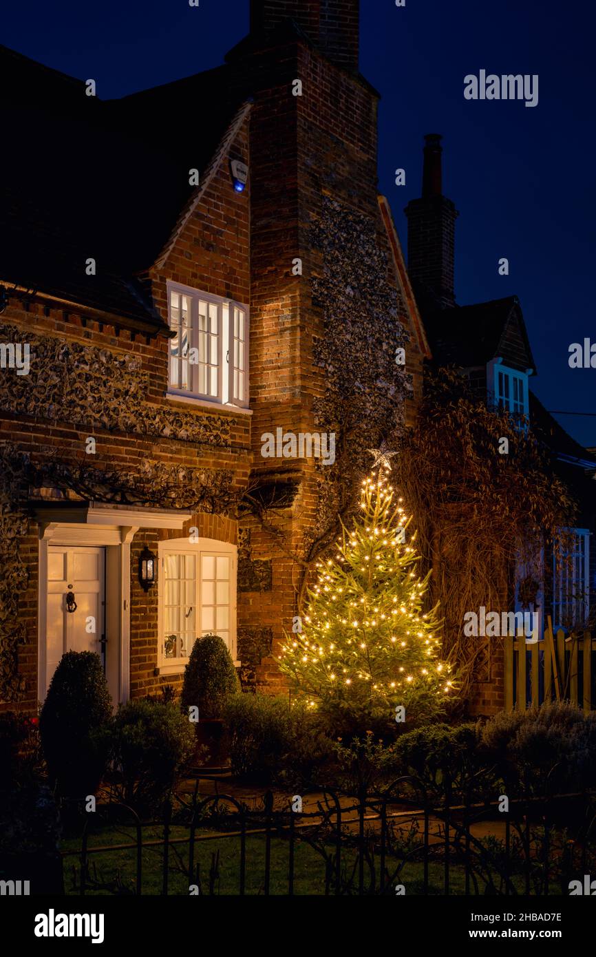 Christmas in Hambleden at Night.  Hambleden, Buckinghamshire, England Stock Photo
