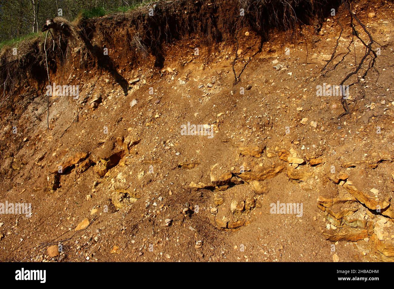 Geological outcrop of rocks, limestone emerging on the day surface