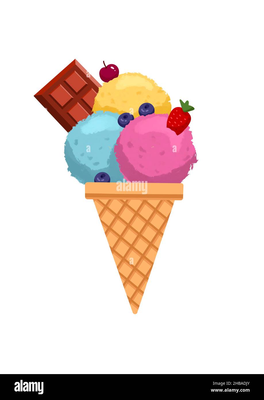 Melting ice cream balls in the waffle cone isolated on white background ...