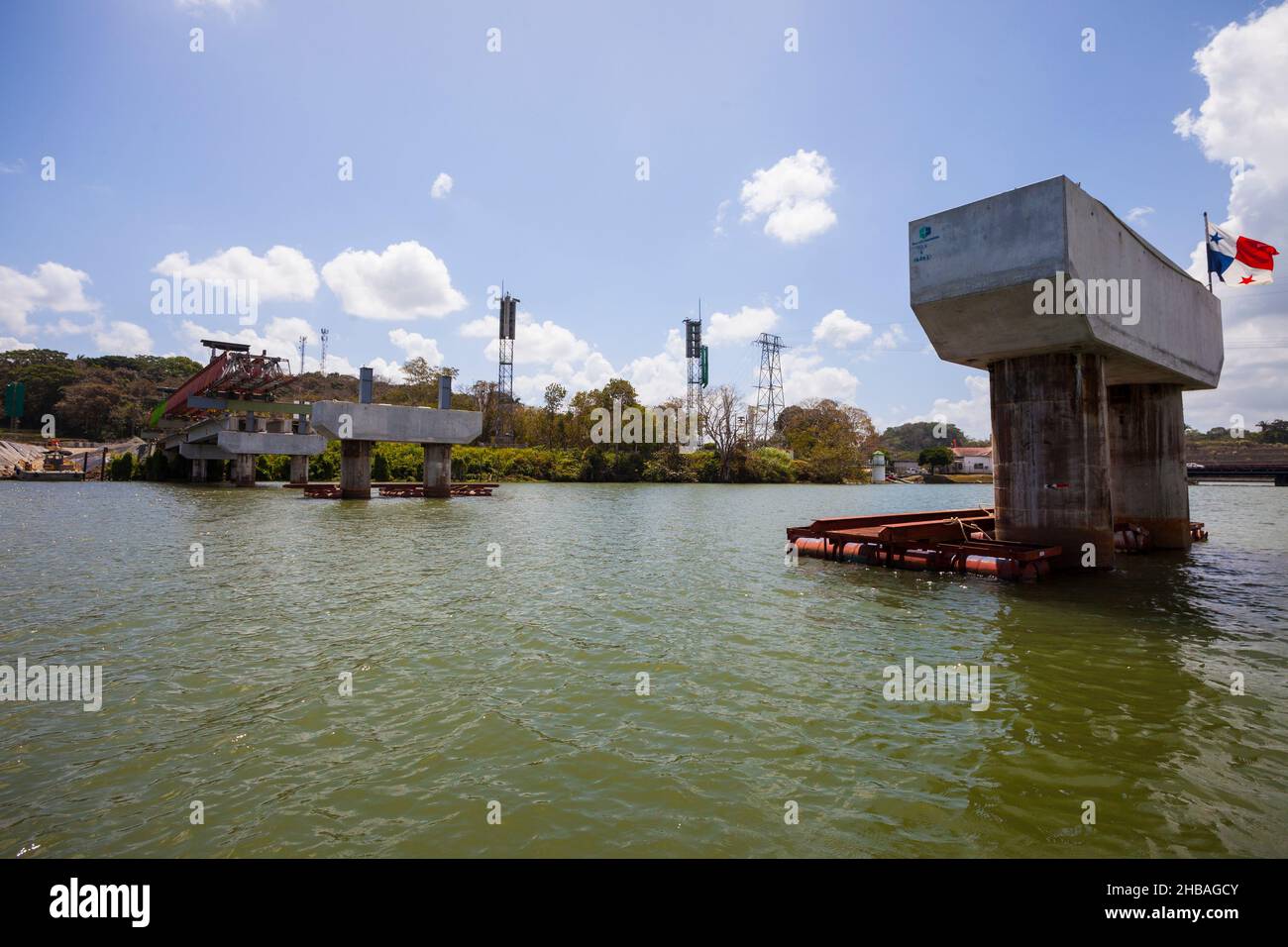 Construction of the new bridge over Rio Chagres at Gamboa, Republic of Panama, Central America. February, 2018. Stock Photo