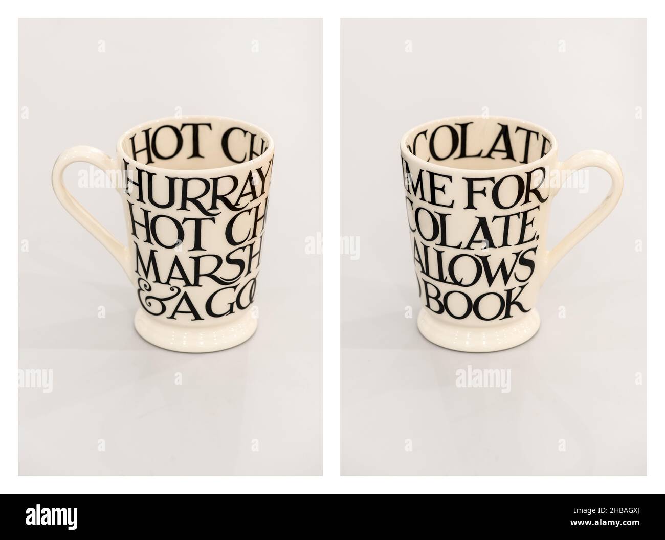 Hurray time for Hot Chocolate, Marshmallows and a good book....written on a mug. Work it out ! Stock Photo
